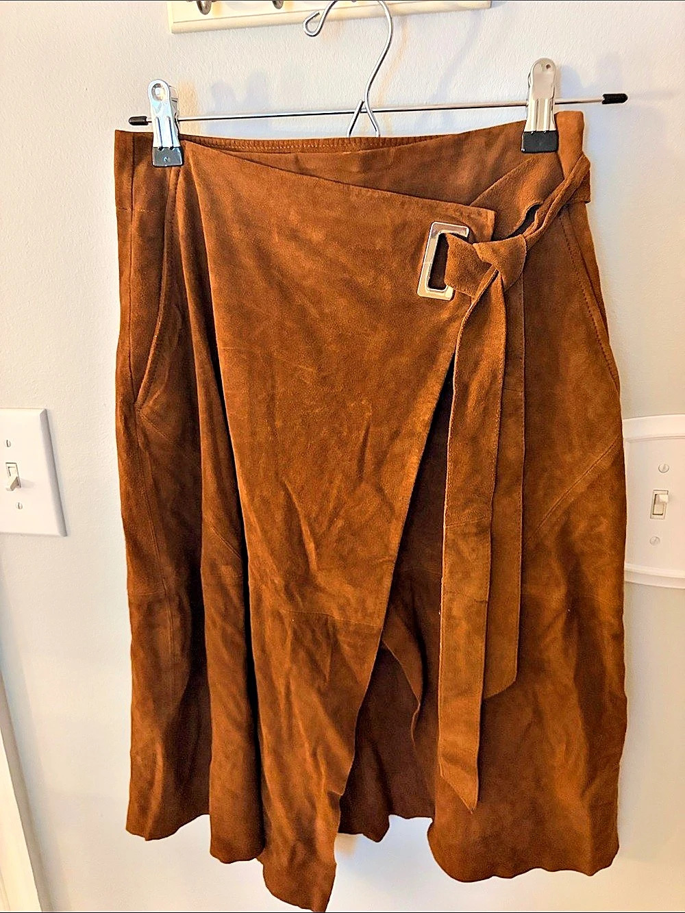 White House Black Market Faux Leather Wrap Midi Skirt